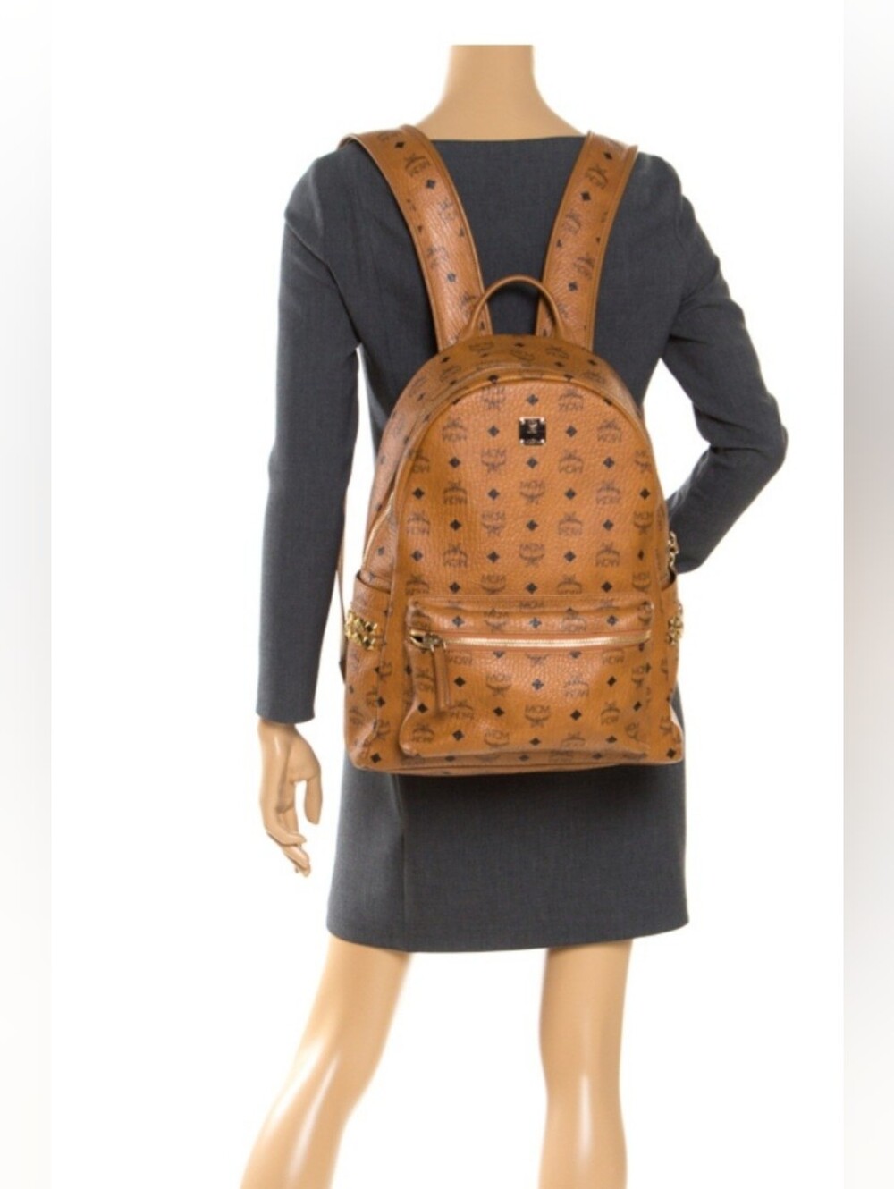 MCM Cognac Visetos Leather Large Stark Backpack